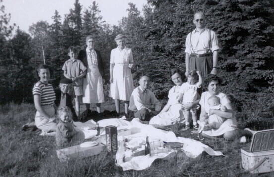 Three generations of Dobies at a picnic.