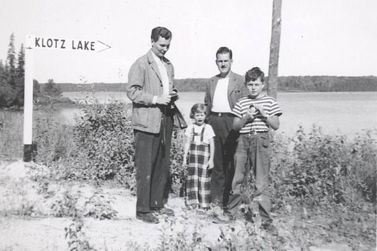 Barney Carlson and the Dobies at Klotz Lake, September 1951.