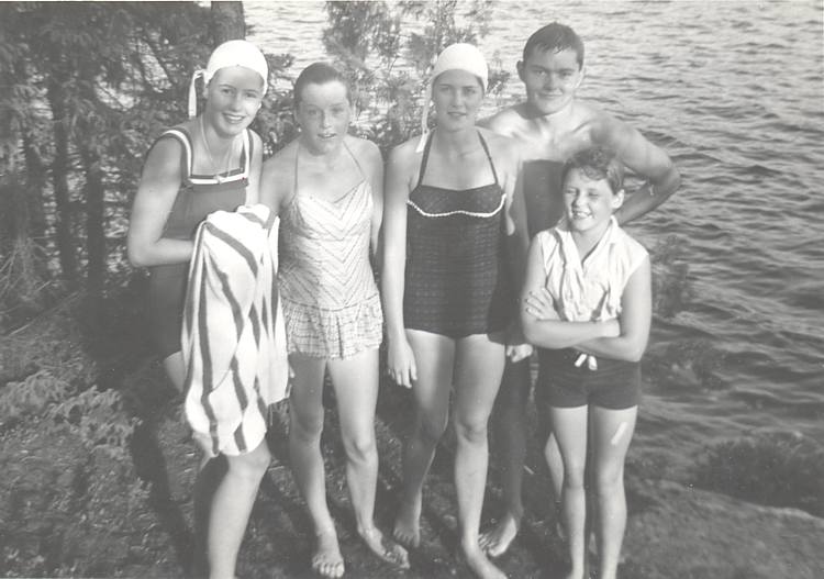 Five Dobie cousins at Nym Lake, Ont., 1960.